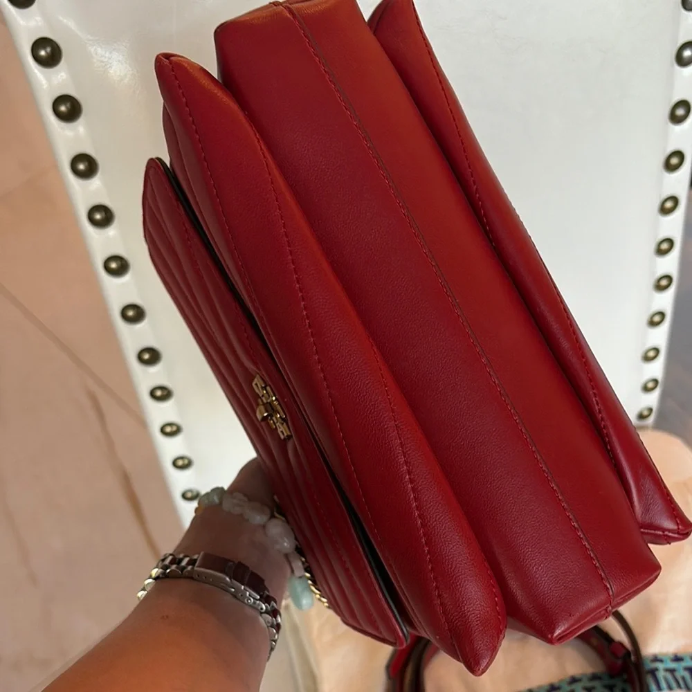 Tory Burch KIRA Dark Red Quilted Satchel NWT w Dustbag GORGEOUS gold chain - Picture 7 of 16